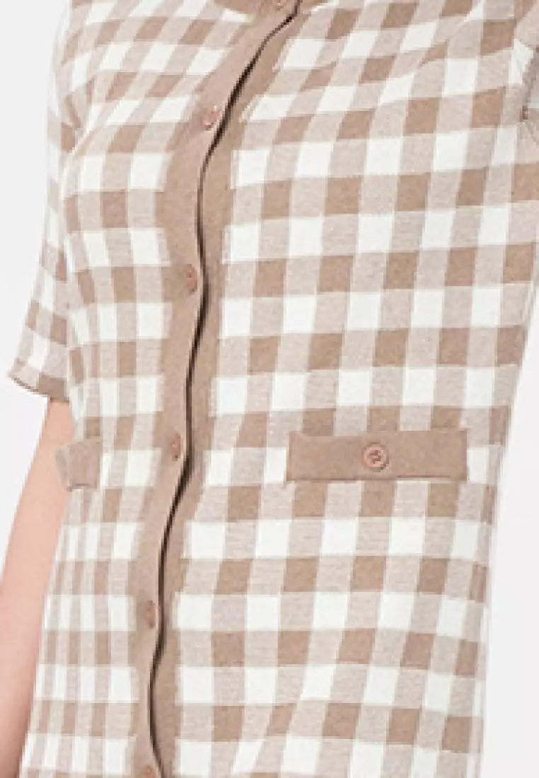 Checker Midi Dress in Brown