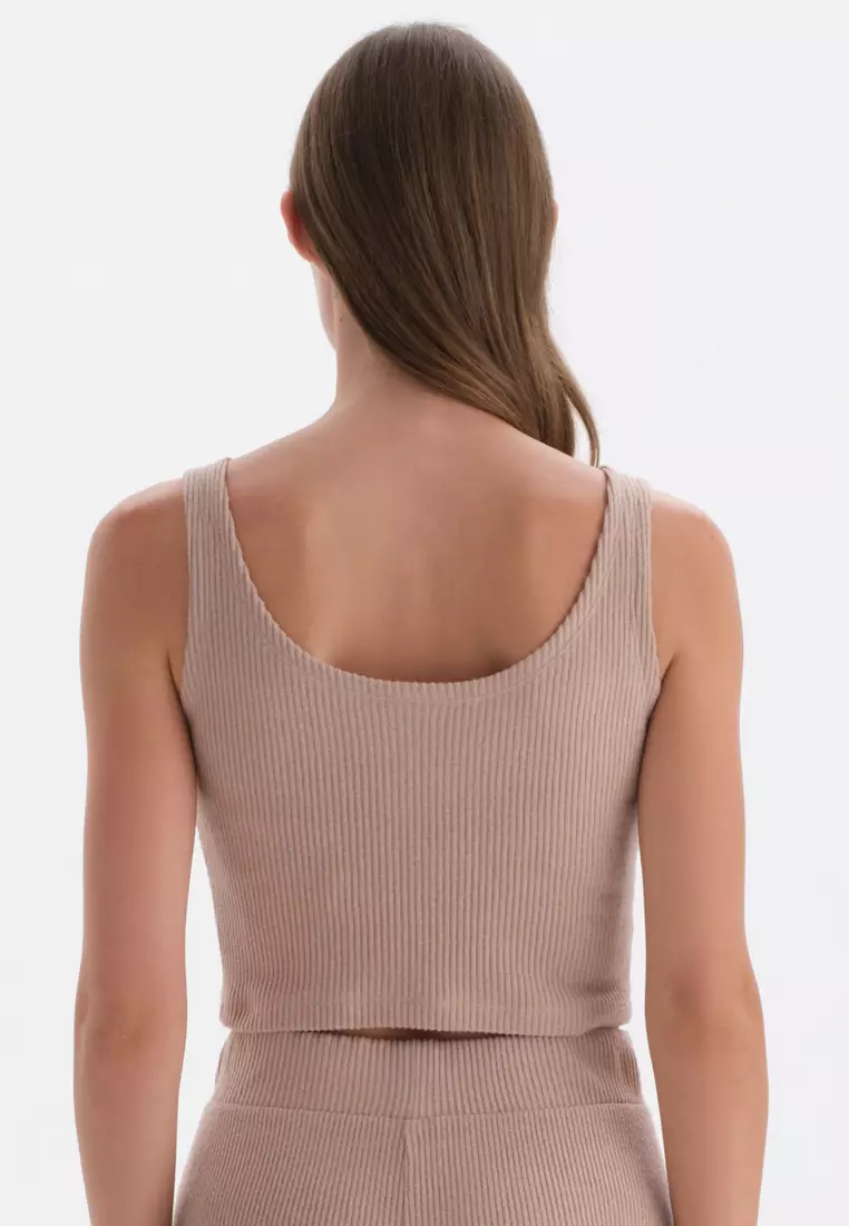 Light Brown Knitwear Top Tanktop, U-Neck, Regular Fit, Thick Strap Sleepwear for Women