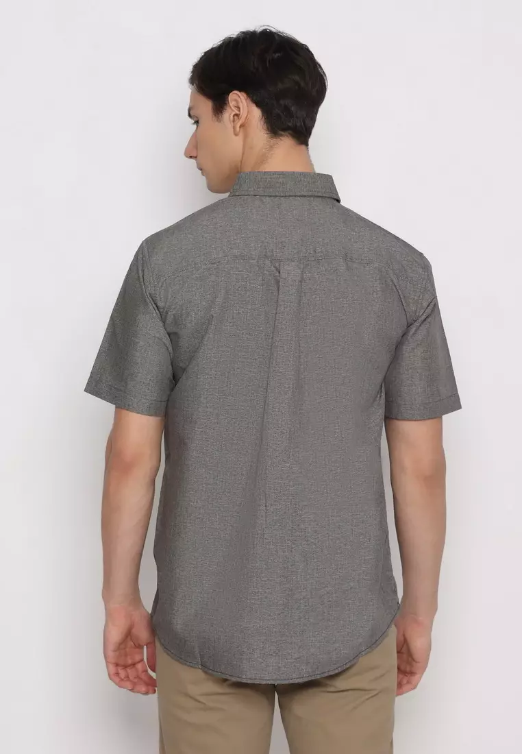 RBJ Kemeja Polos Cotton Slub Abu Tua Regular Fit Pria