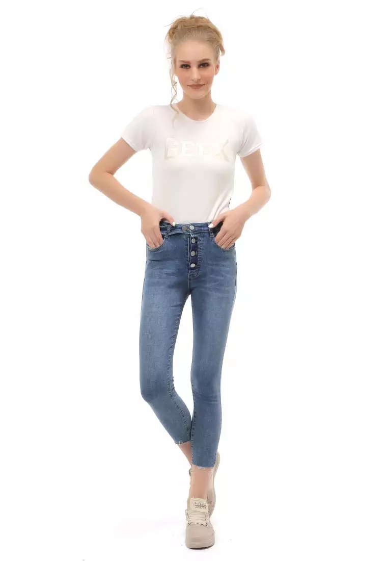 Jourel Celana Panjang Skinny Jeans Wanita 5 Button Staylish Material Denim ORIGINAL - Dark Blue