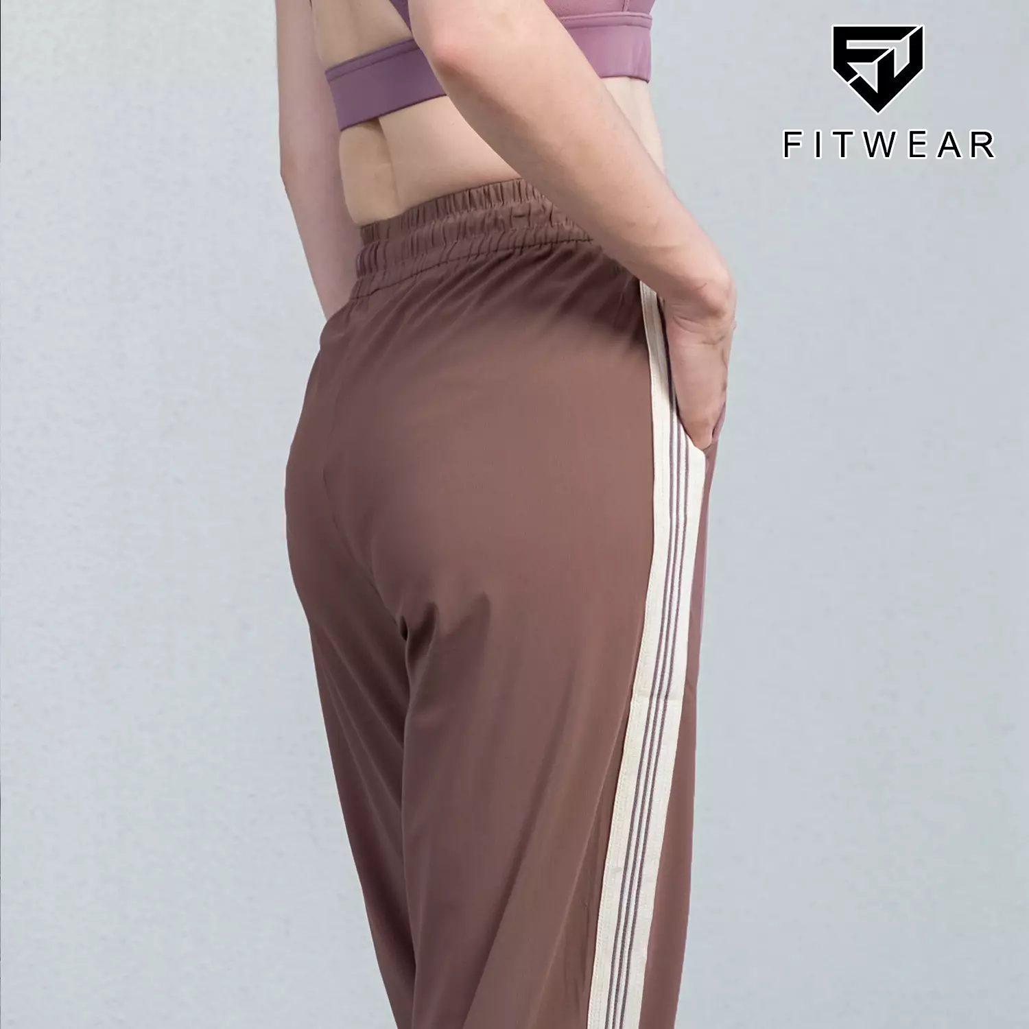 Fitwear Jogger Oversize Olahraga Wanita AMORA WIDE STRIPE - BROWNISH PINK LINE