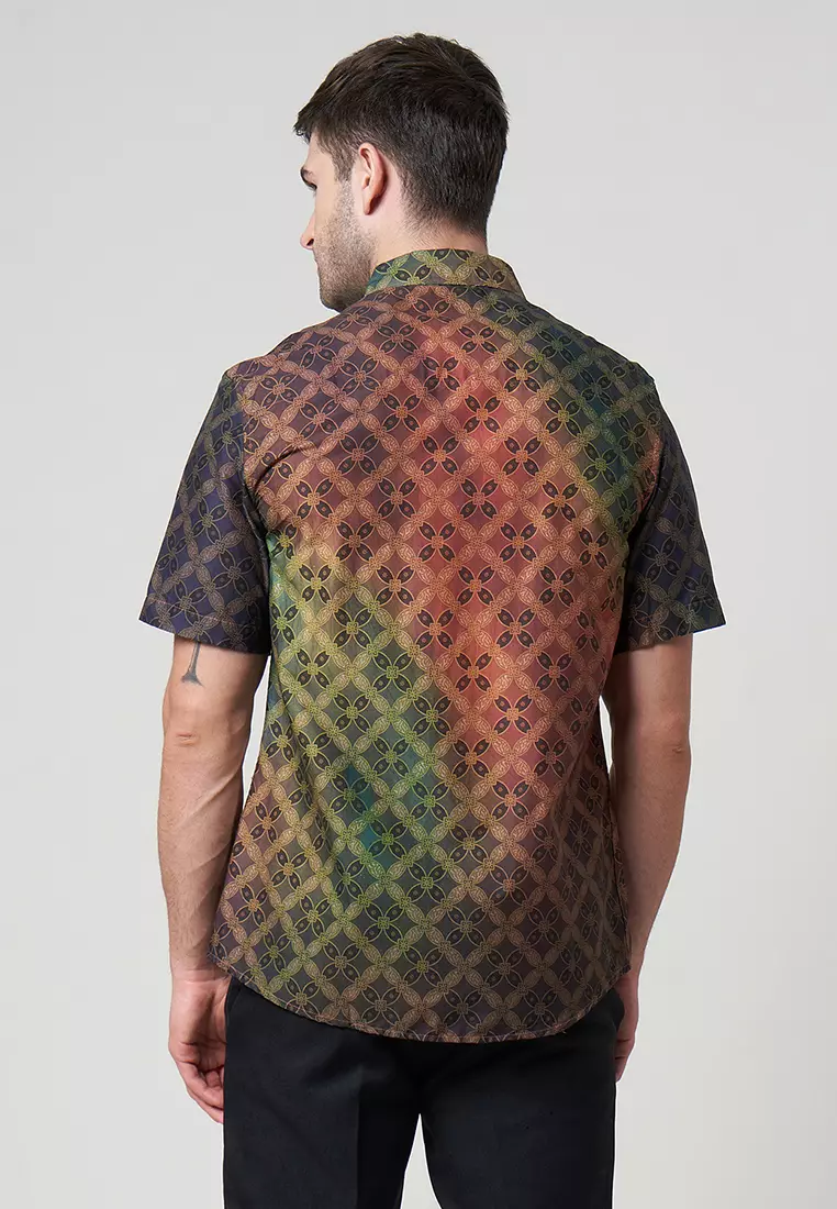 Slimfit Kistna Olive Kemeja Batik Pria Lengan Pendek