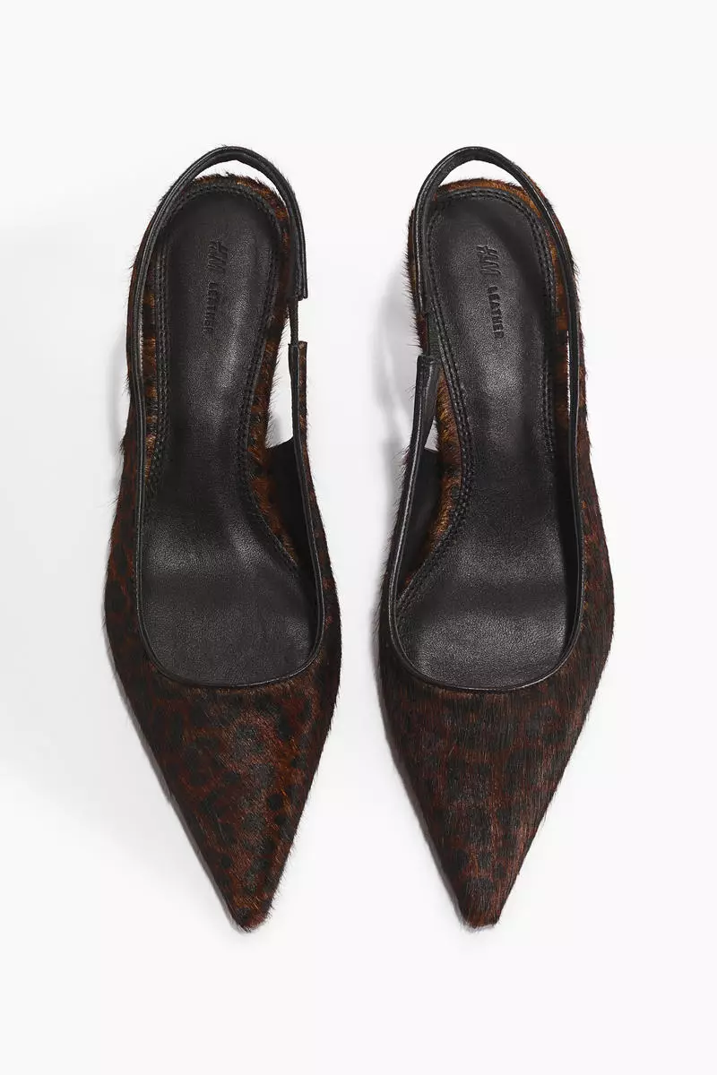 Kitten-heeled leather slingbacks