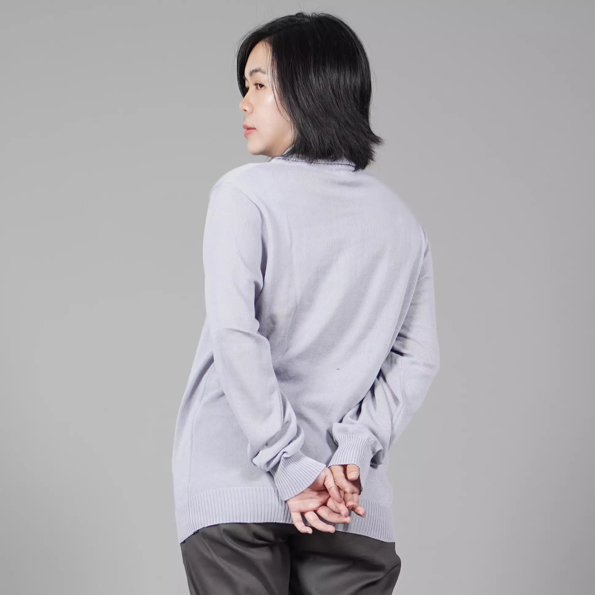  JEHOON High Neck Sweater Rajut Wanita Baju Musim Dingin - ABU MUDA