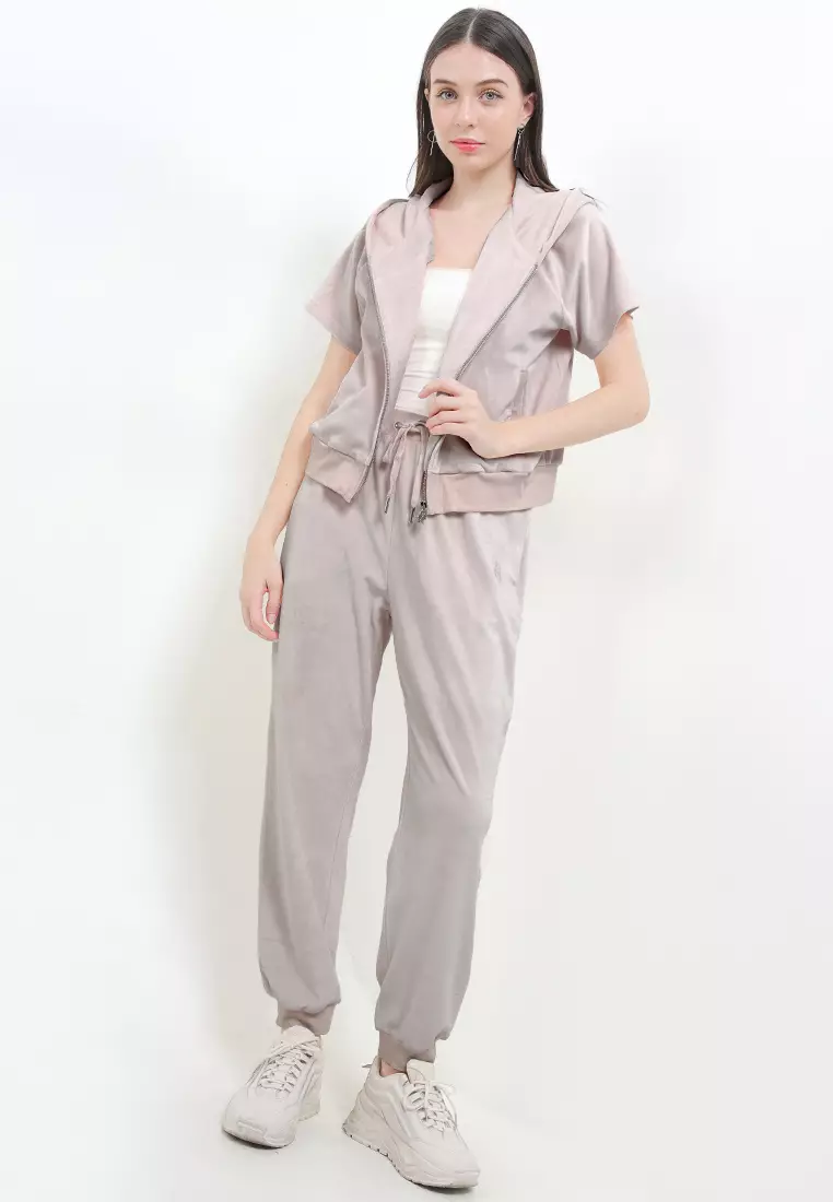 Bl Juwel Jcs Cropped Hoodie Zipped Velour Ss Sweatshirt