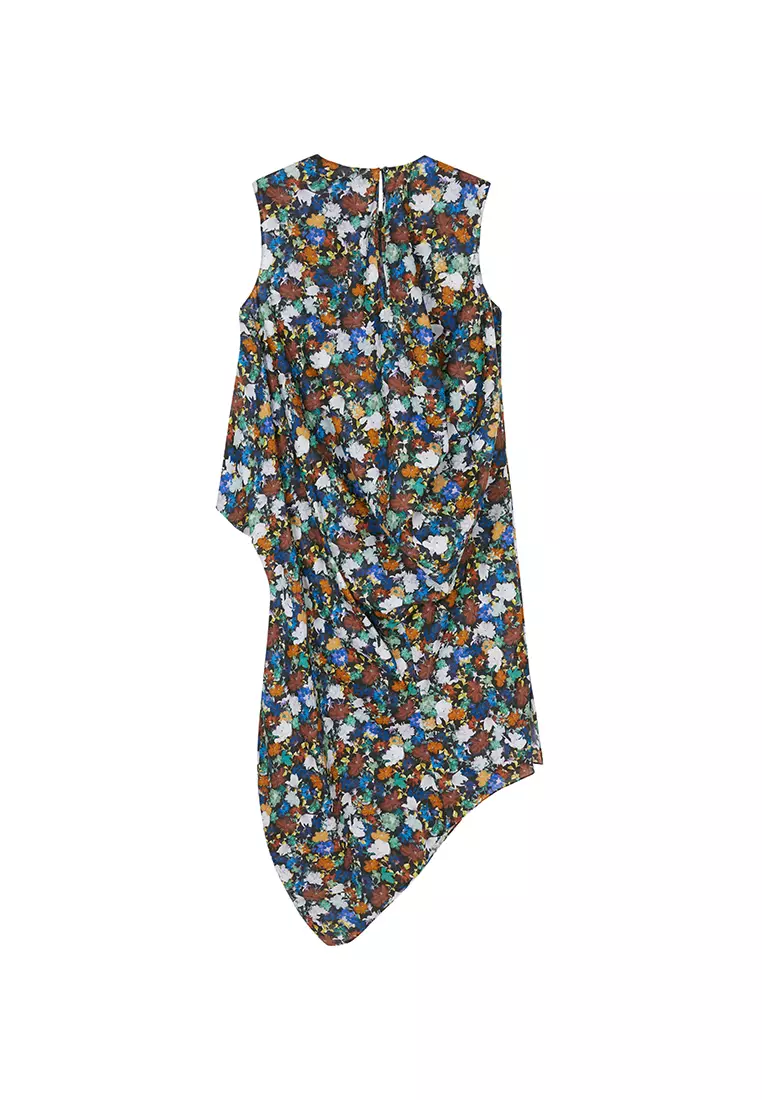 全棉未來主義花朵花型無袖連衣裙