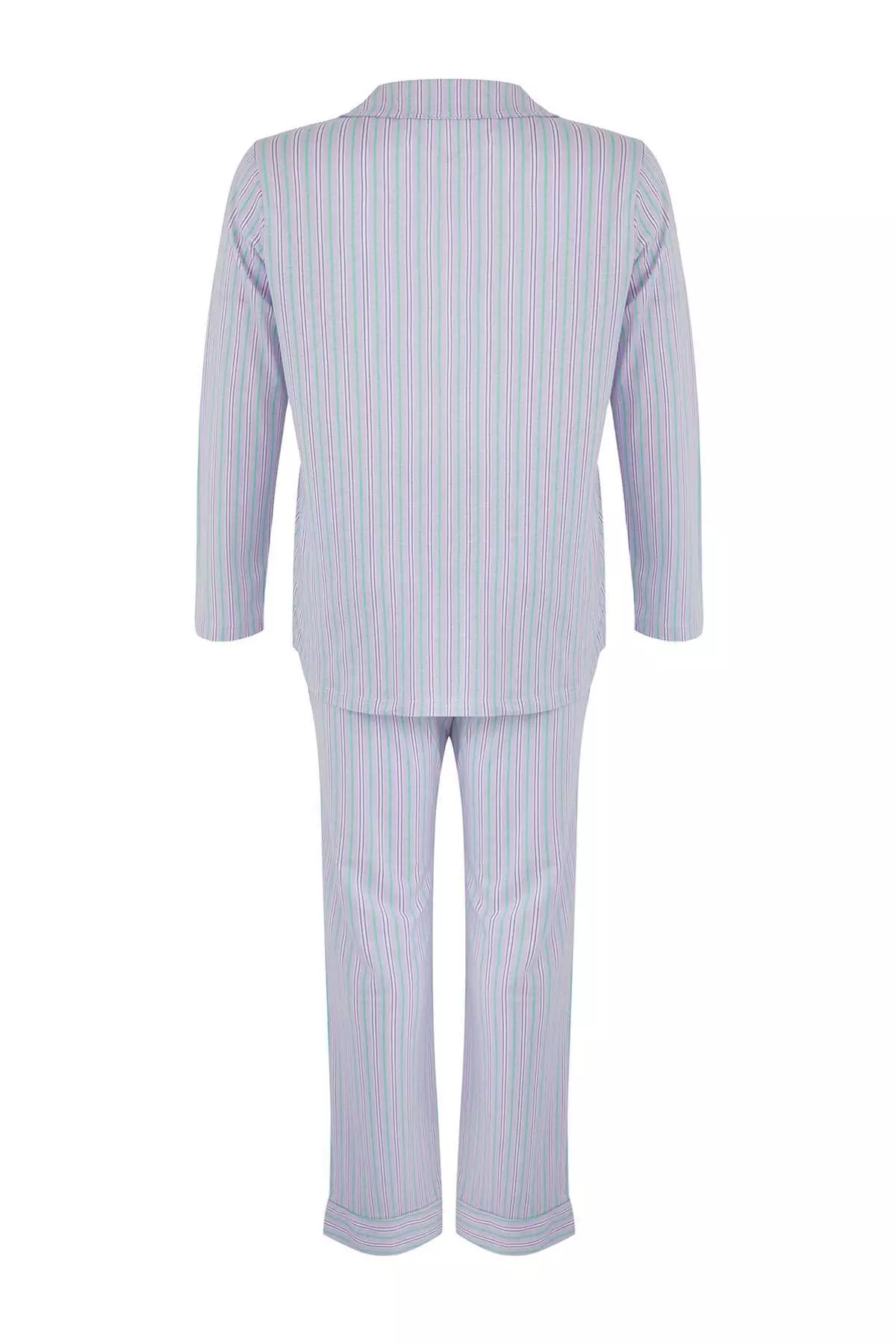 Lilac 100% Cotton Striped Shirt-Pants Knitted Pajama Set Tbbaw26Ai00017