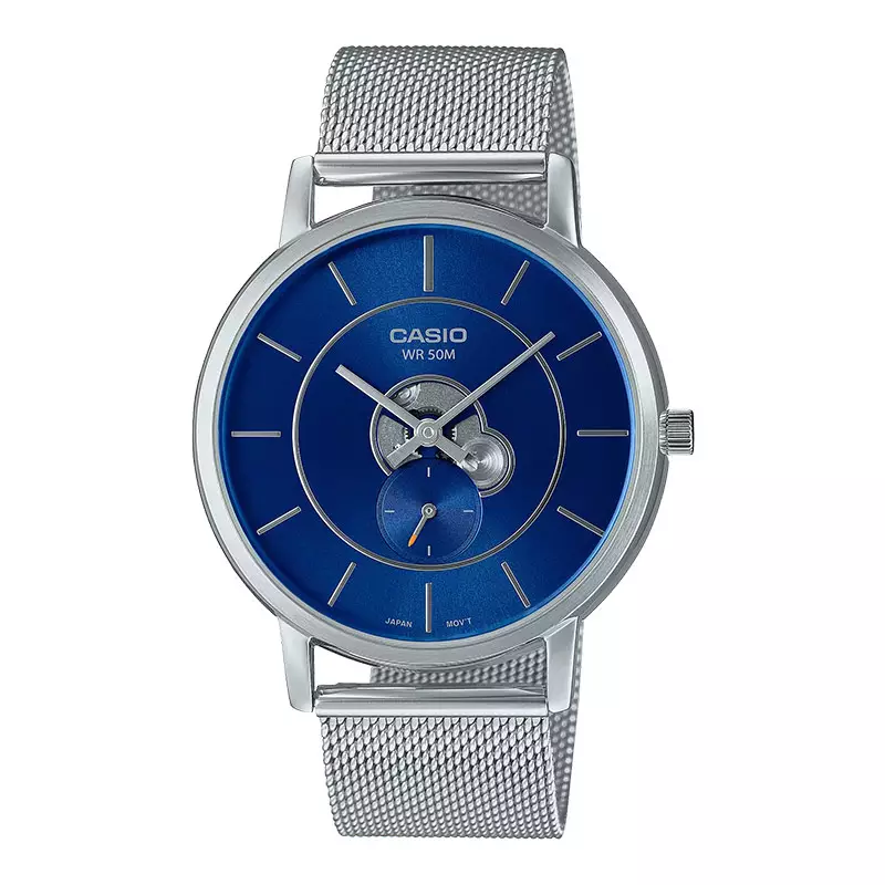 Jam Tangan Pria Casio General MTP-B130M-2AVDF MTPB130 MTP-B130M Enticer Blue Dial Silver Mesh Band