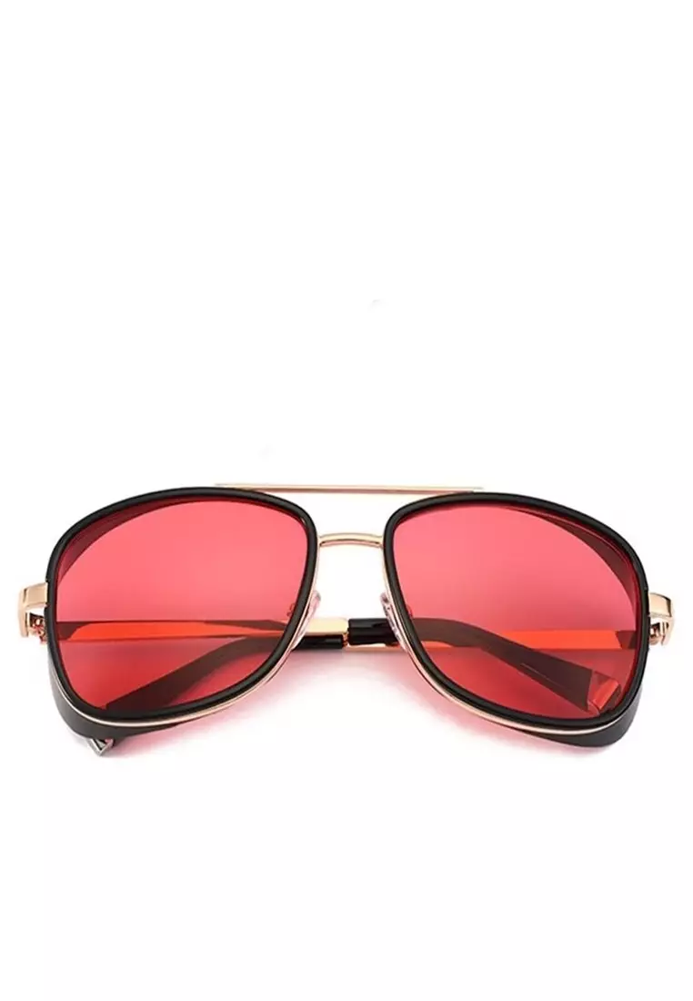 Adkins Sunglasses Kacamata Pria Steampunk Iron Man UV Protection Frame Material PC ORIGINAL - Black Red