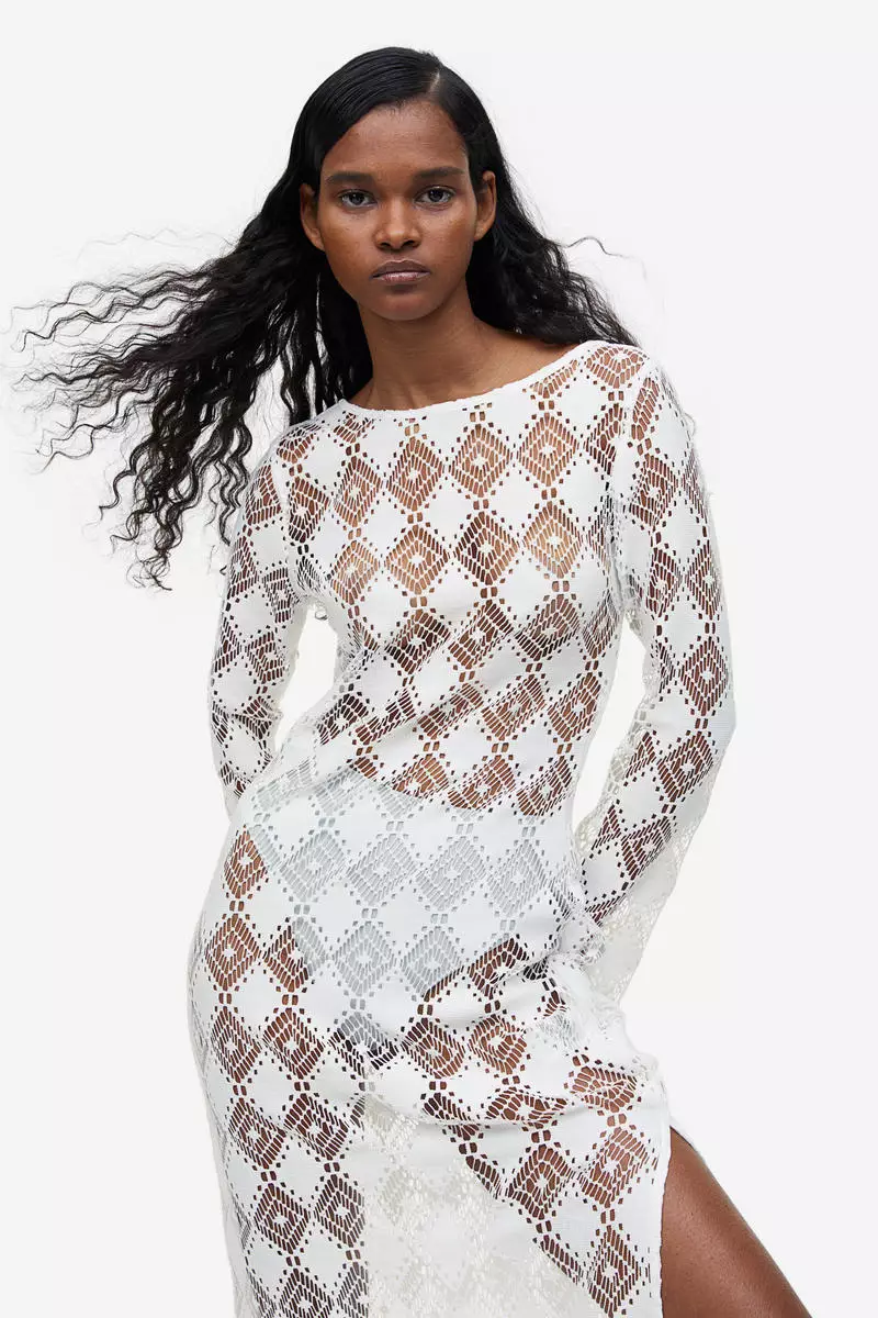 Open-backed crochet-look dress