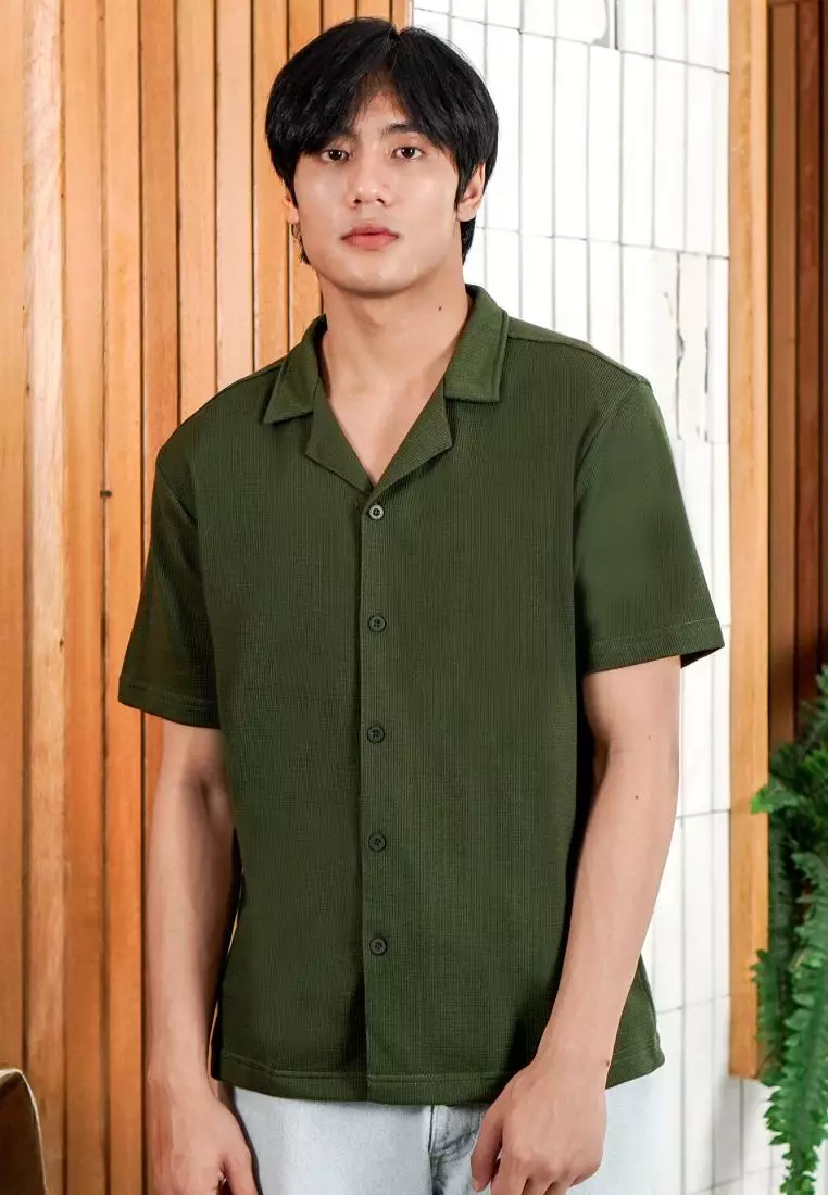 Matsuda Kemeja Pria Lengan pendek Waffle Kasual Sagae