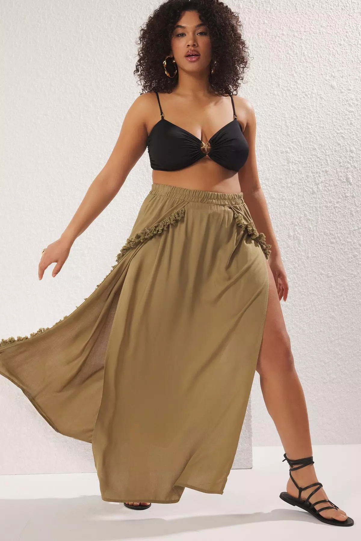 Plus Size Fringe Beach Maxi Skirt