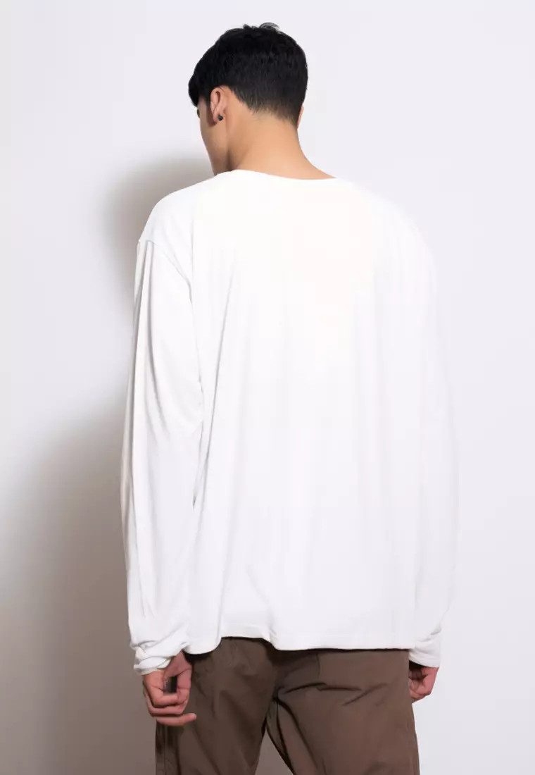 MTQ44 kaos lengan panjang putih pria distro tulisan everyday is second chance putih white