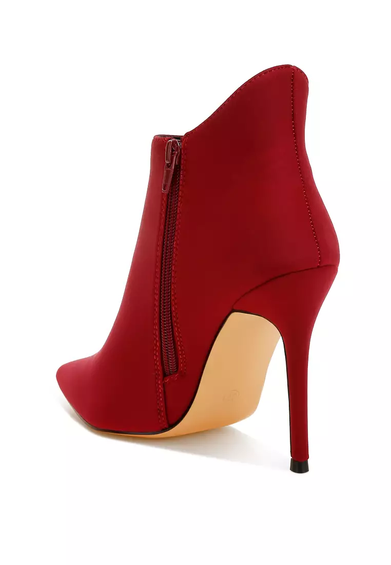 Pleather Concave Cut Ankle Boots in Burgundy