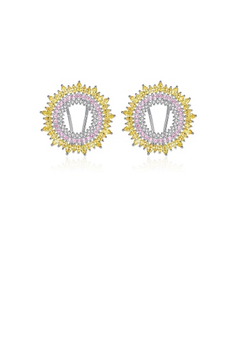 Glamorousky purple Simple Temperament Geometric Round Stud Earrings with Pink Cubic Zirconia F8673ACF595F0FGS_1
