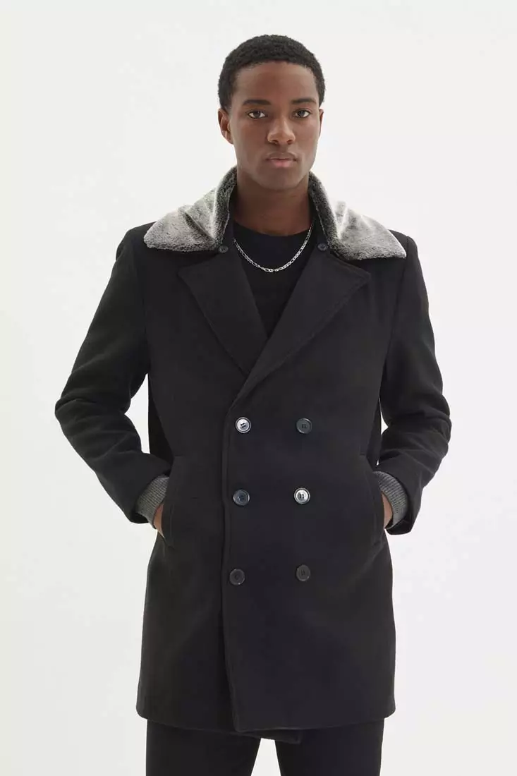 Fur collar deals and sleeve coat