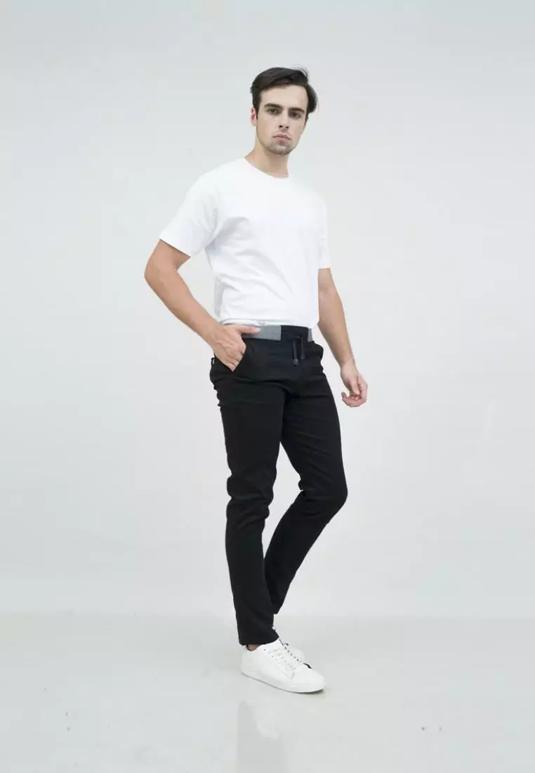 Celana chino panjang cino slim fit PINGGANG KARET Hitam houseofcuff