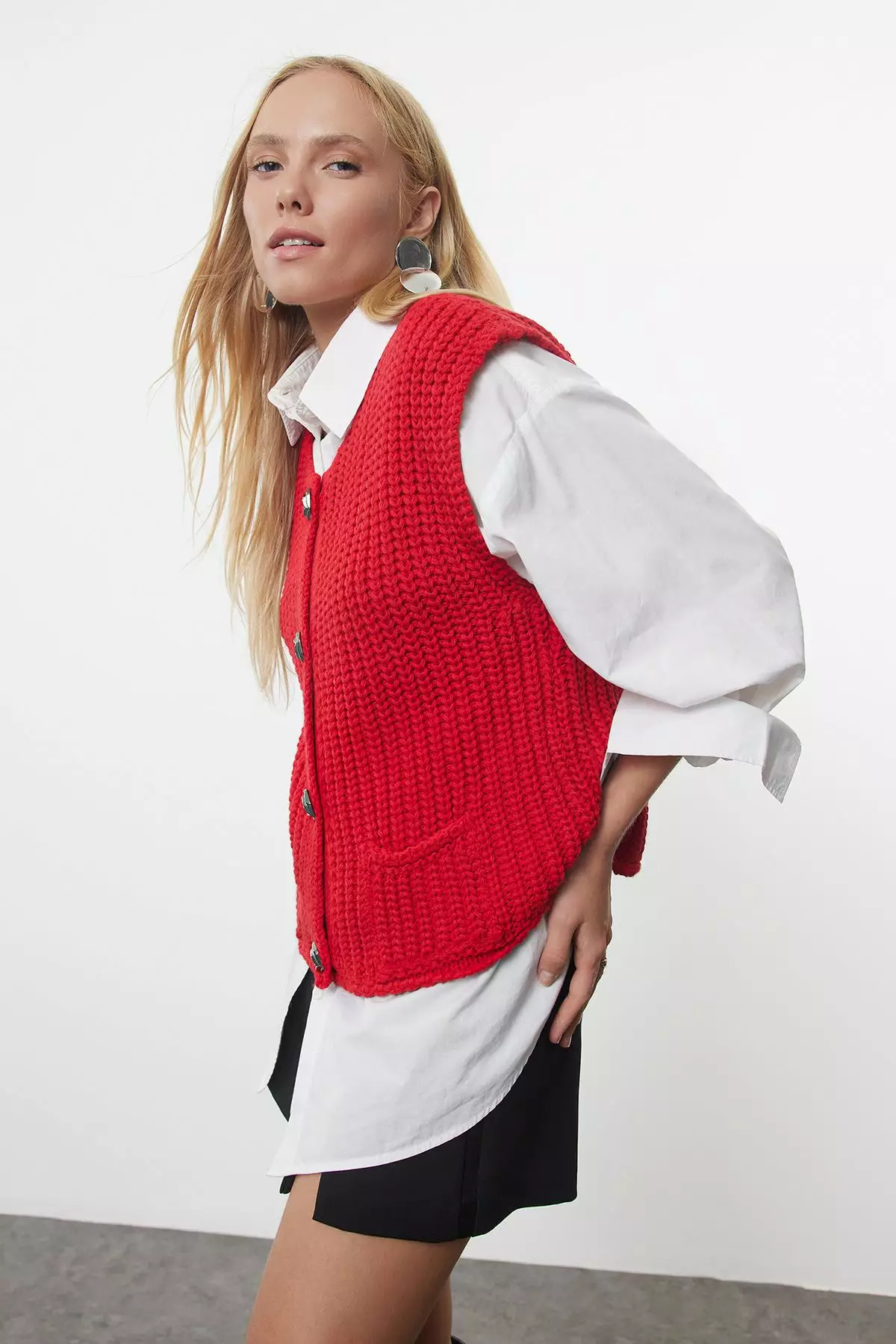Red Soft Textured Fitted Vest Twoaw25Ye00027
