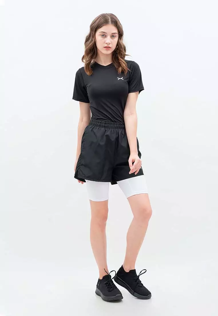 Running Shorts plus Legging Women Black White