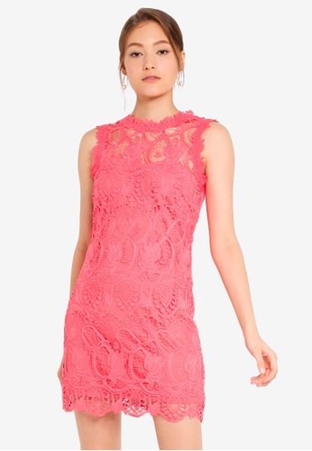 Buy Paper Dolls Coral Crochet Mini Shift Dress With Scallop Trim