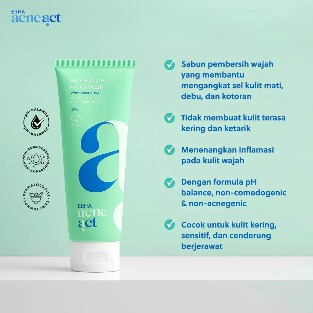 ERHA Twin Flame Acneact Low Ph Gentle Facial Wash Witch Hazel & BHA 100g - Sabun Wajah Anti Ketarik