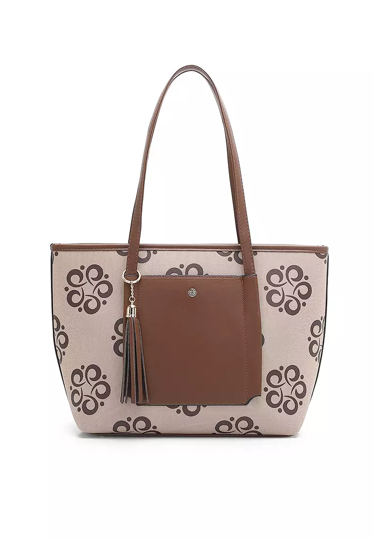 3-in-1 Women's Monogram Tote Bag + Sling Bag + Pouch (3-in-1 - Tas Jinjing + Tas Selempang + Kantong Wanita) - Hitam