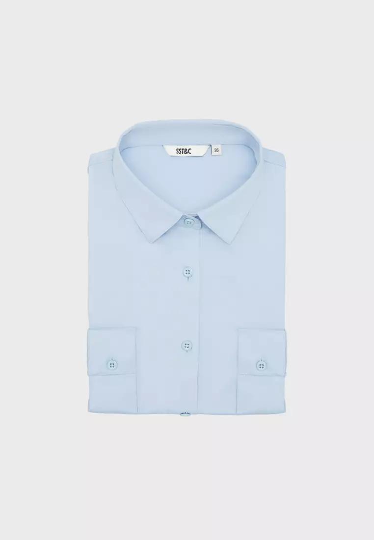 Light Blue Semi-Spread Collar Slim Fit Shirt