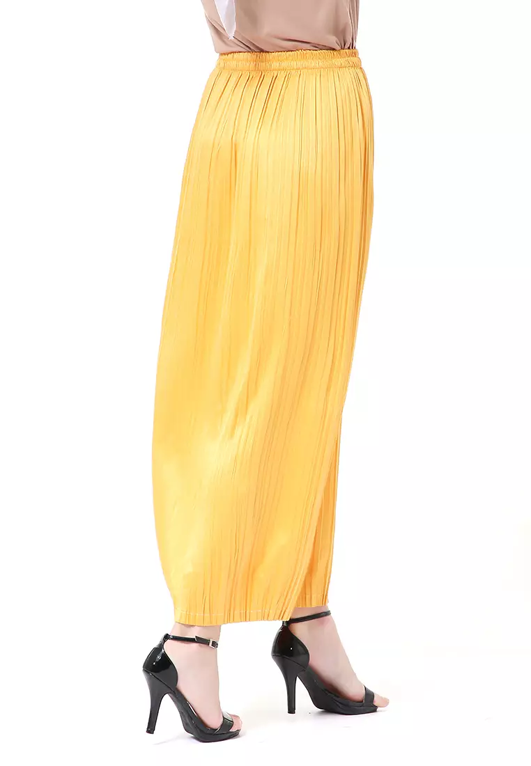 Angely Rok Plisket Rubbery Waist Fashion Wanita Simple - Gold