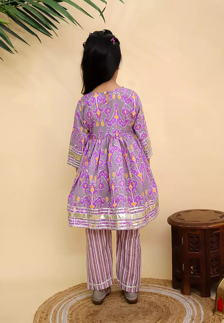 The Mom Store Sage Violet Girls Anarkali Kurta Set - Multi