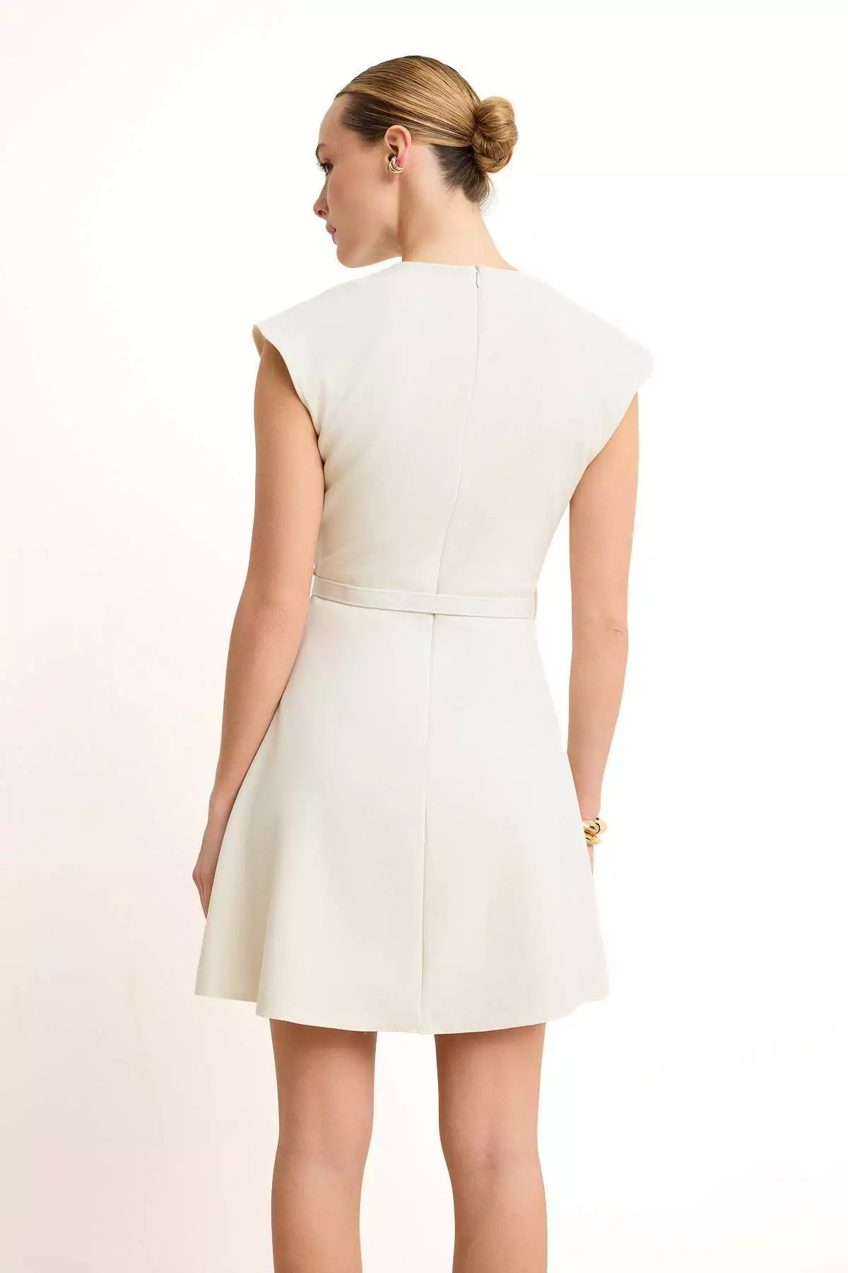 Ecru Belted Skirt With Opening At The Waist Mini Woven Dress Twoss26El294