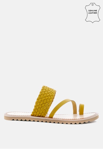 Rag & CO. yellow Braided Leather Flat Sandal 3DC3DSH189EE15GS_1