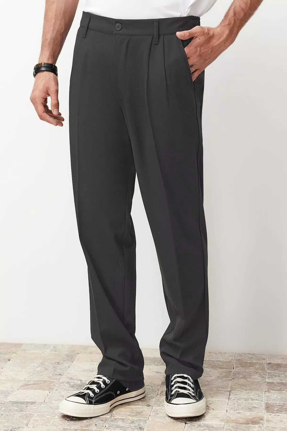 Anthracite Pleated Classic Baggy Fit Fabric Trousers TMNSS24PL00024