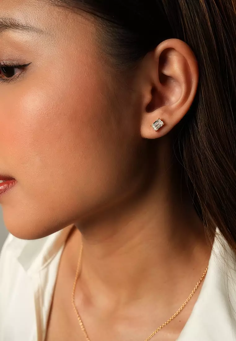 1.28ct TDW Refined Emerald Lab Grown Diamond Stud Earrings in 14K Yellow Gold D/E-VVS/VS