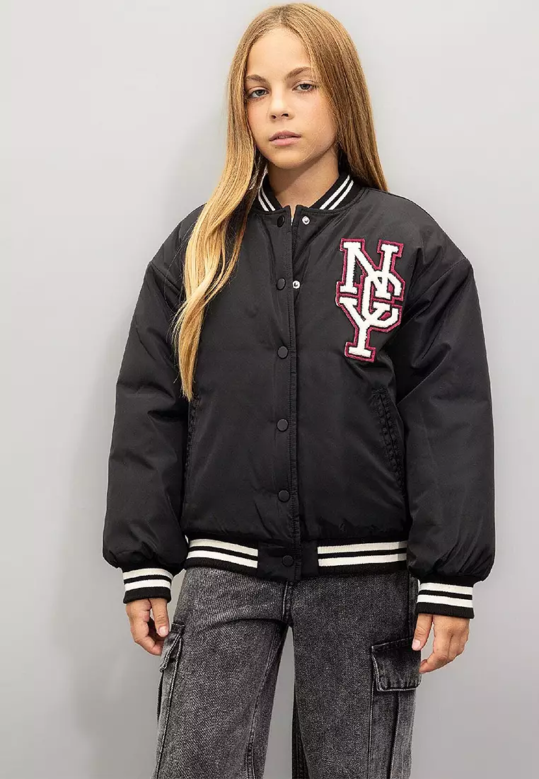 Water Repellent College Collar Snap Pocket Bomber Jacket
