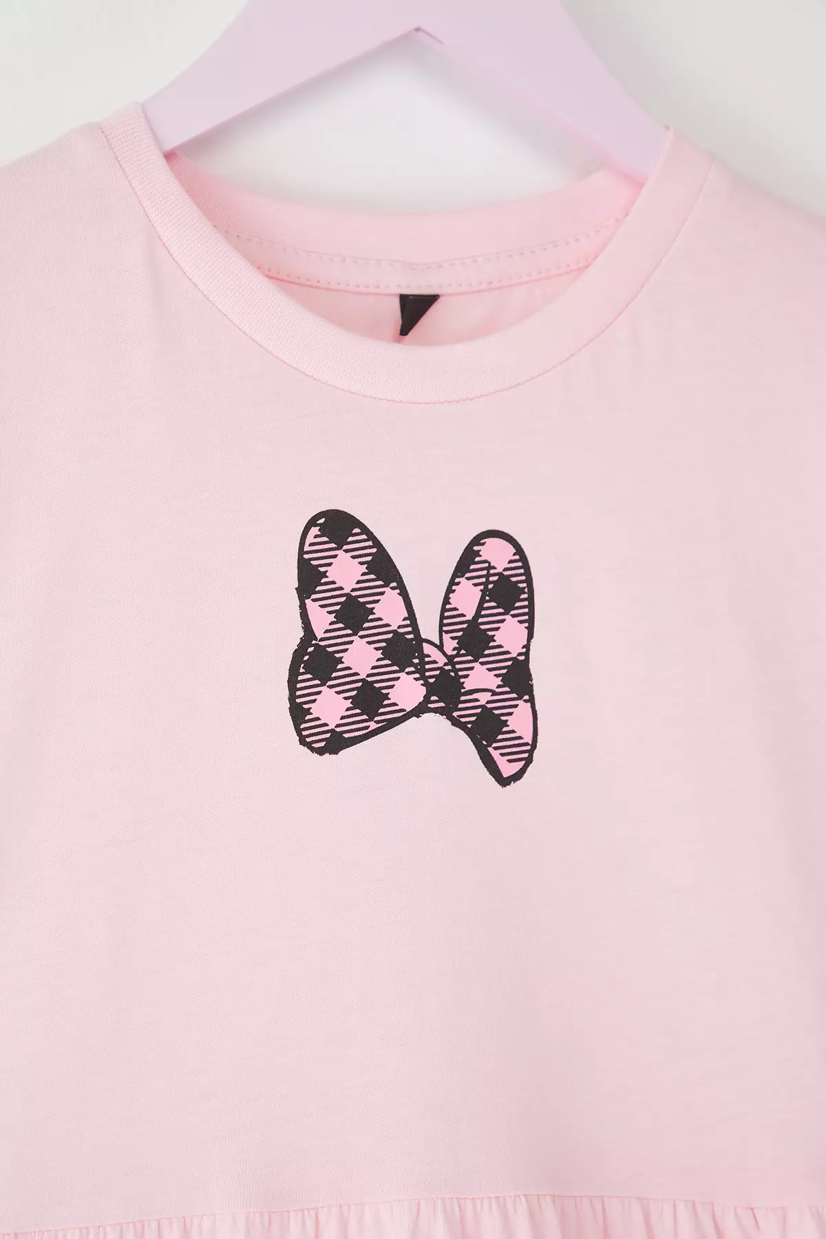 Pink Ready-Made Girl's Dress 100% Cotton, Mini Knitted Sleeve Model