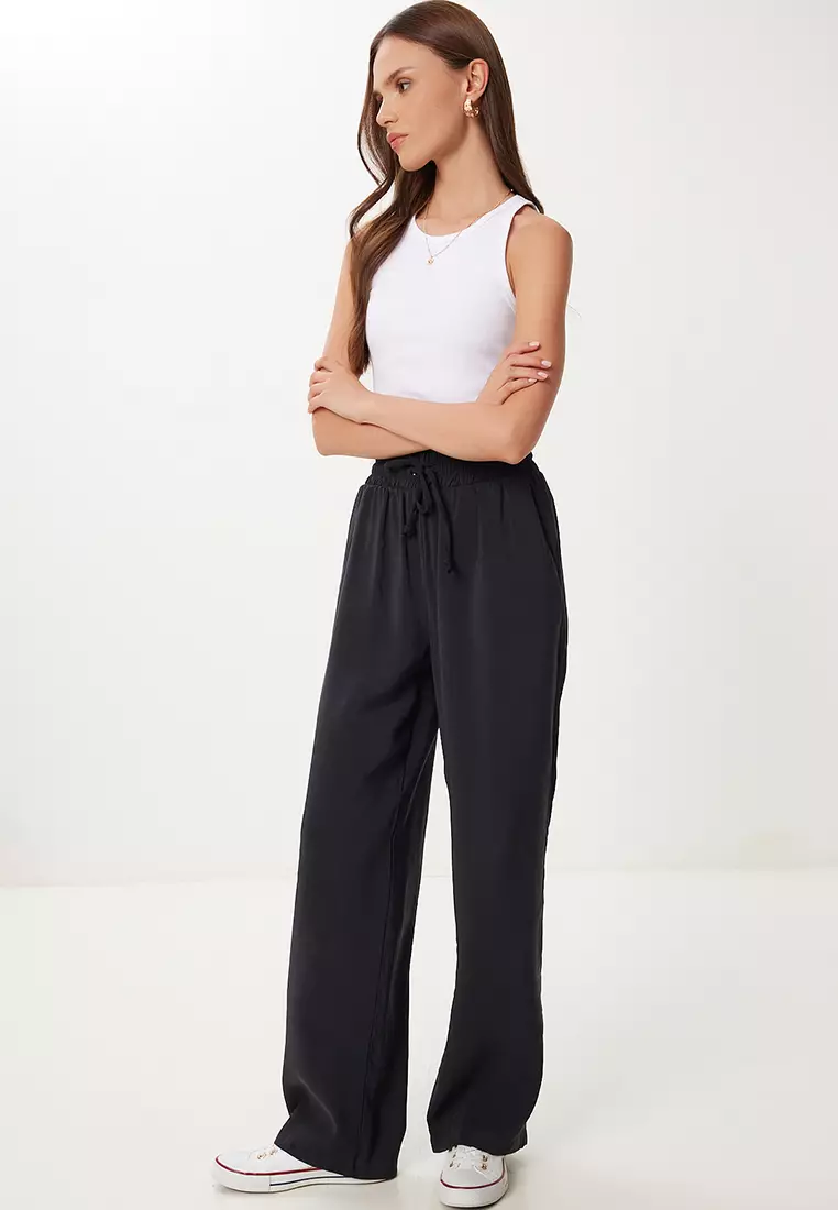 Women's Black Wide Leg Summer Modal Trousers Bv00157