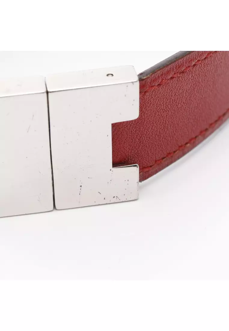 Pre-Loved Hermès Lurie bracelet leather Silver Red purple