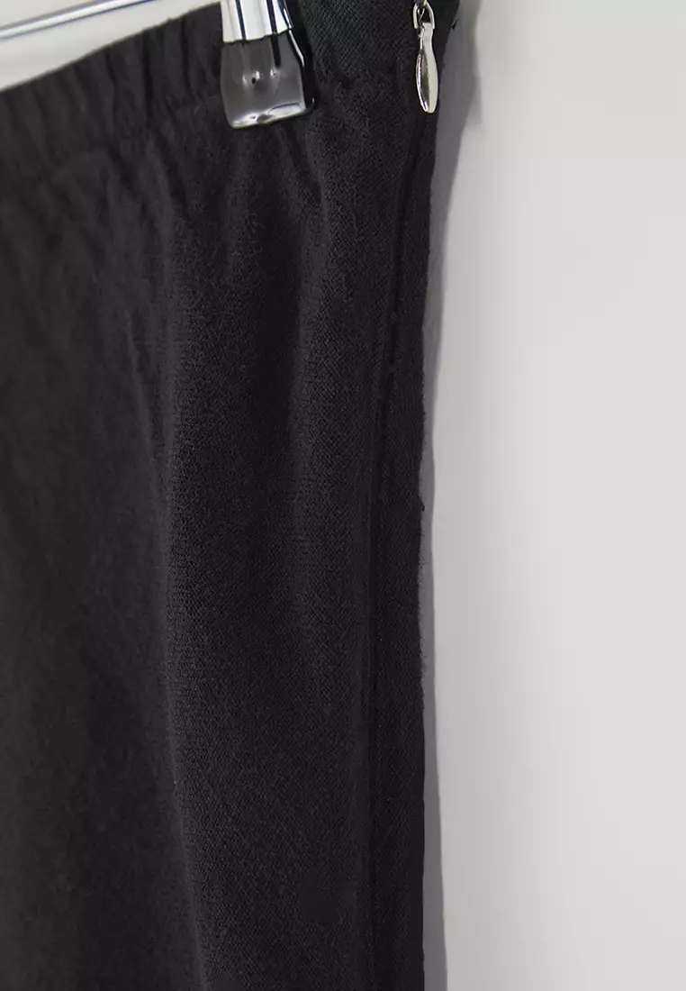 Black Elastic Waist High Waist Midi Skirt