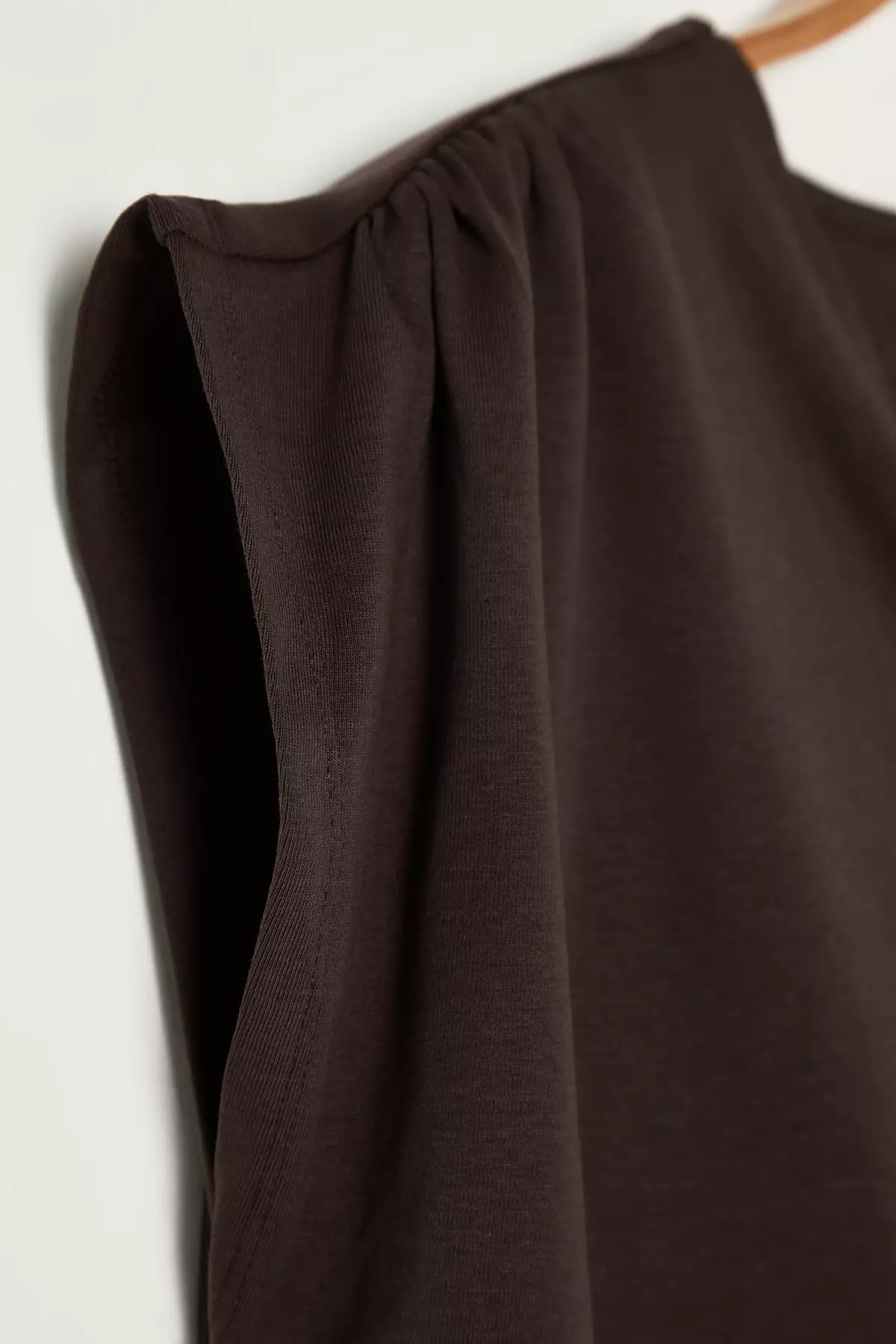 Brown Soft Fabric Asymmetrical Collar 100% Cotton Knitted Plus Size Blouse Tbbss25Af00002