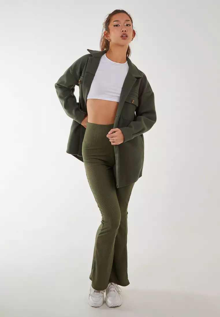 Khaki ribbed leggings top