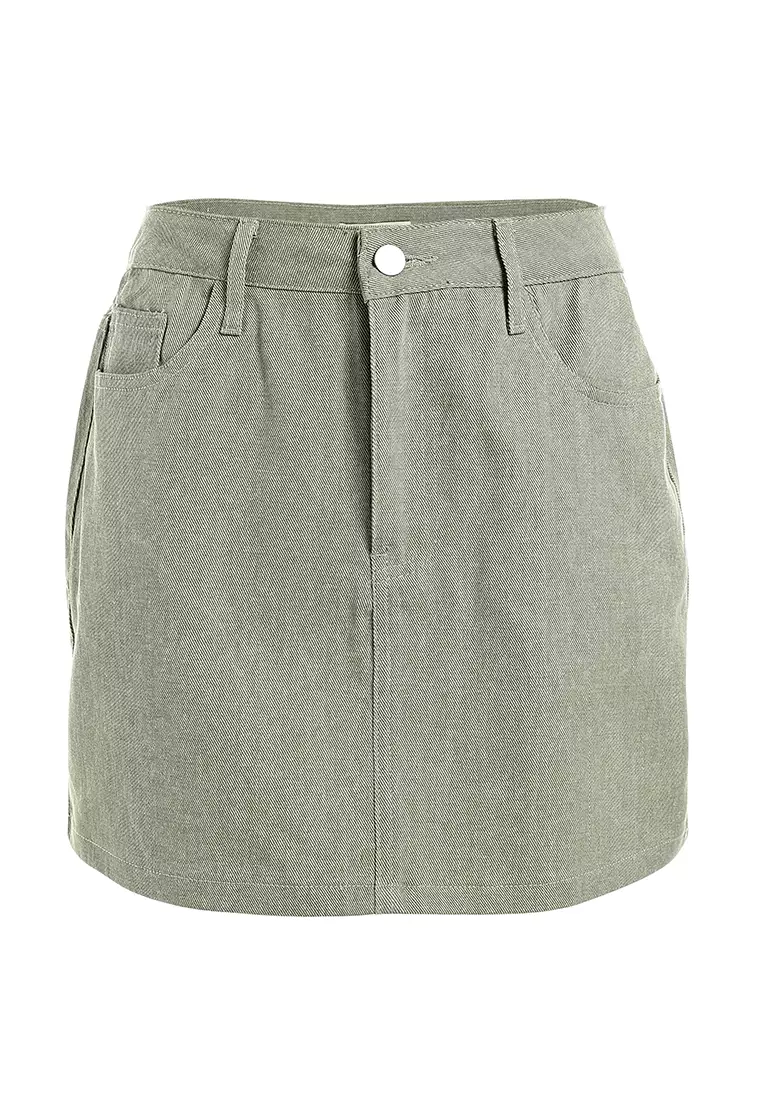 Rok Mini Denim Warna Abu-abu Muda