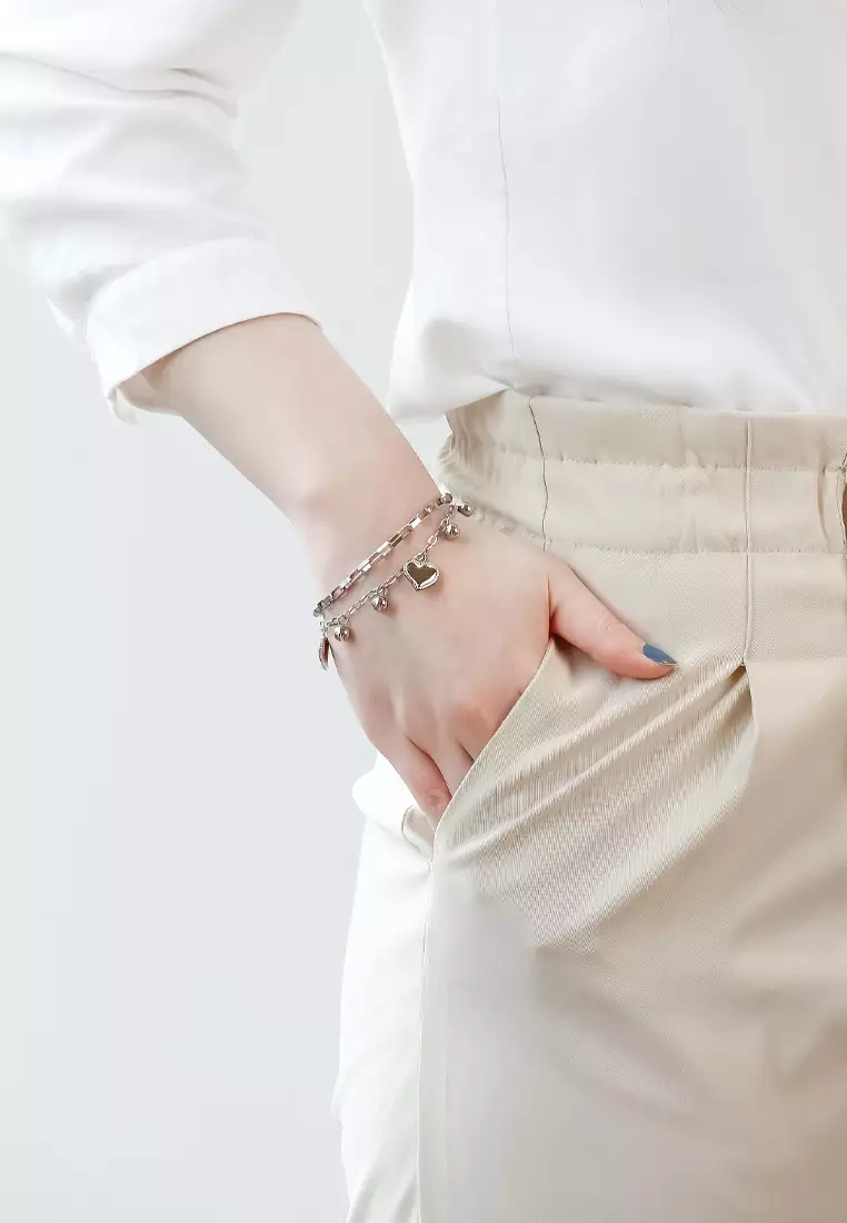 Wisteria Heart Charm Multi-Chain Bracelet in Silver