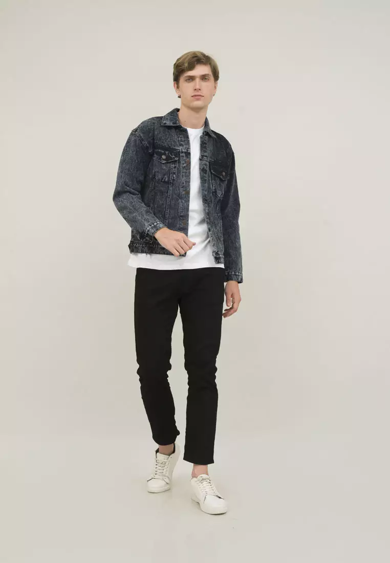 Jaket Jeans Pria Polos Tebal Dilan Jaket Denim Abu tua Pudar