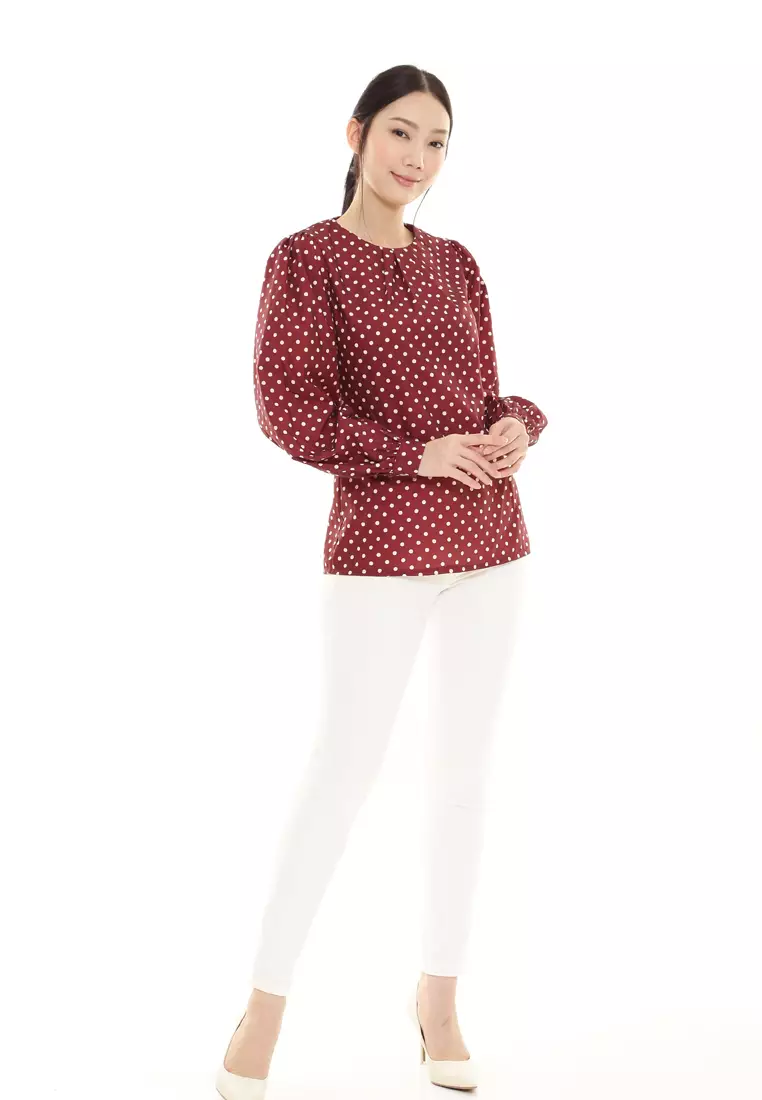 Christina Polka Dot Blouse in Maroon Red