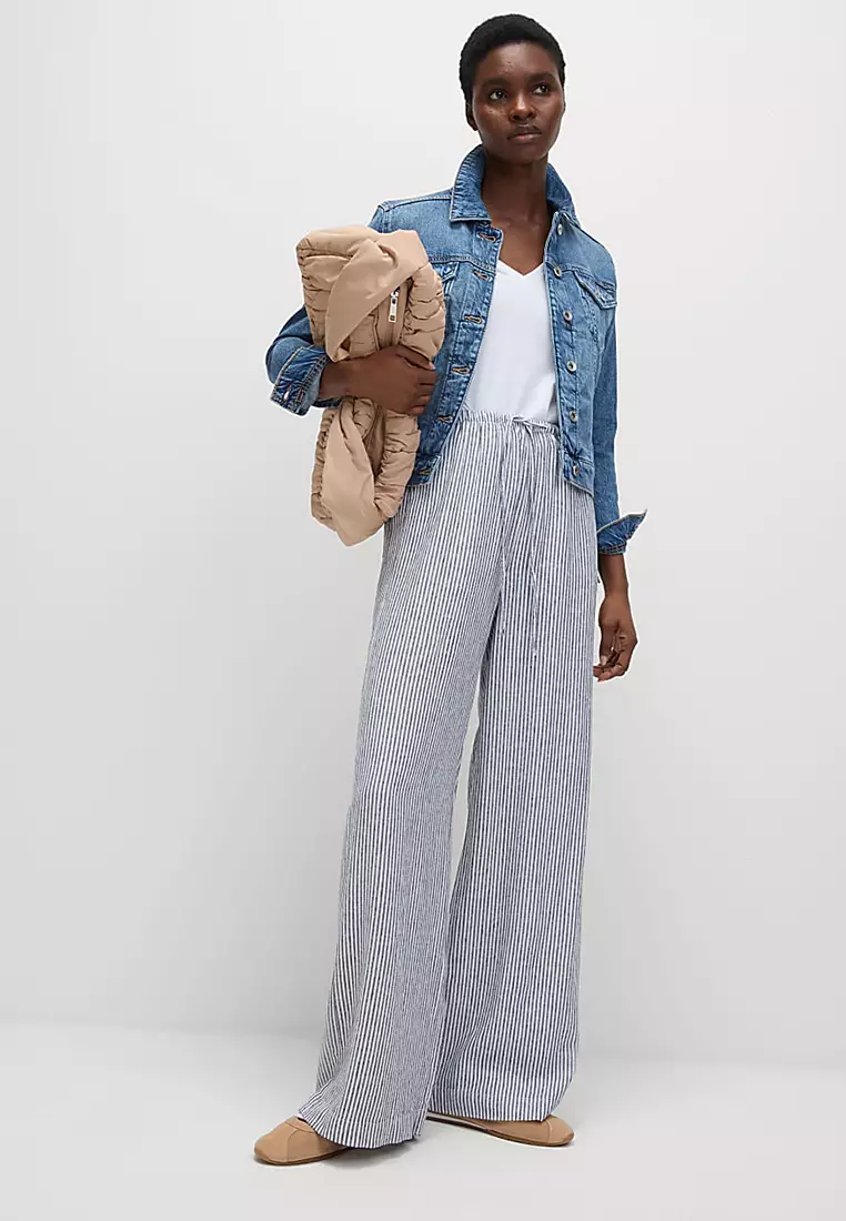 Linen Blend Wide Leg Trousers