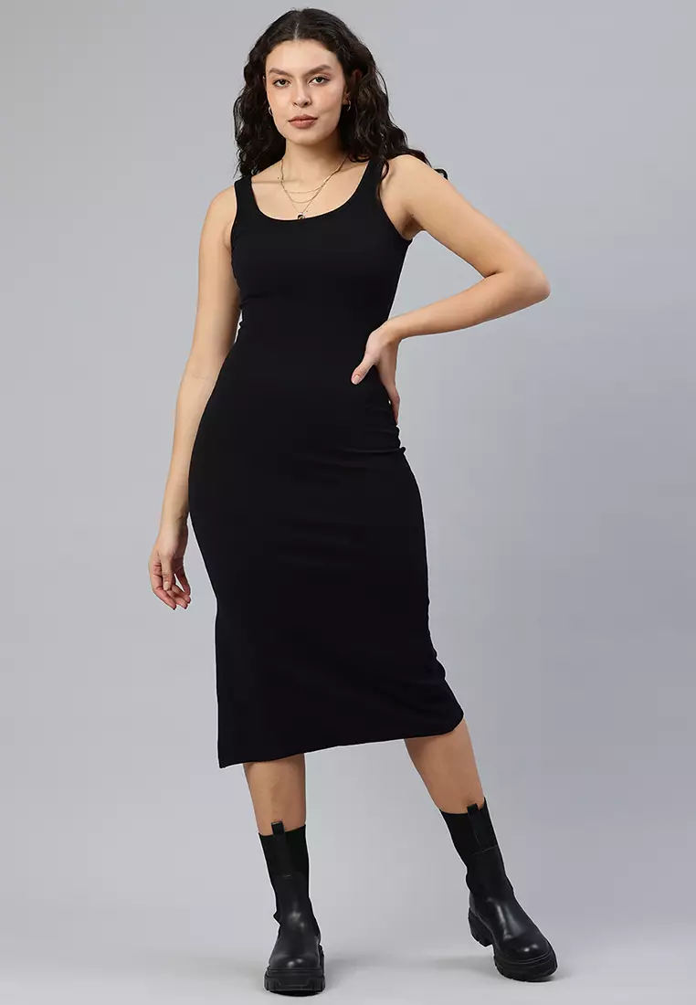 navy blue midi wedding guest dress Strapless A-Line Midi Dress with Deep V-Neck Wedding Guest Dress