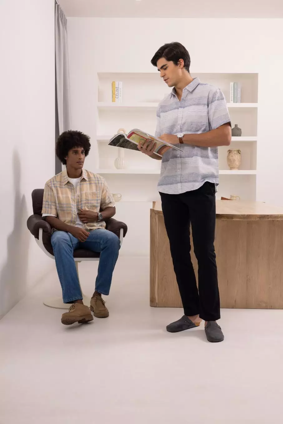 POLICE Kemeja Yarndyed Abu Cream Regular Fit Pria