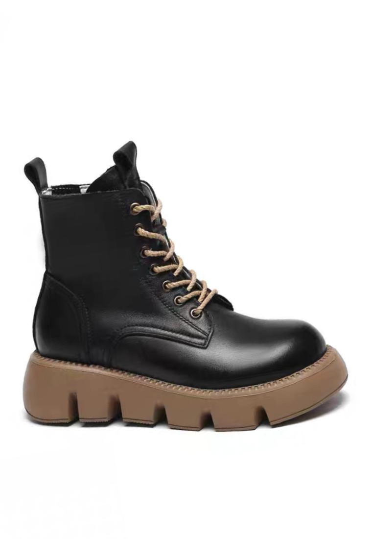 VANSA Top Layer Cowhide Lace Up Platform Martin Boots VSW-B70087
