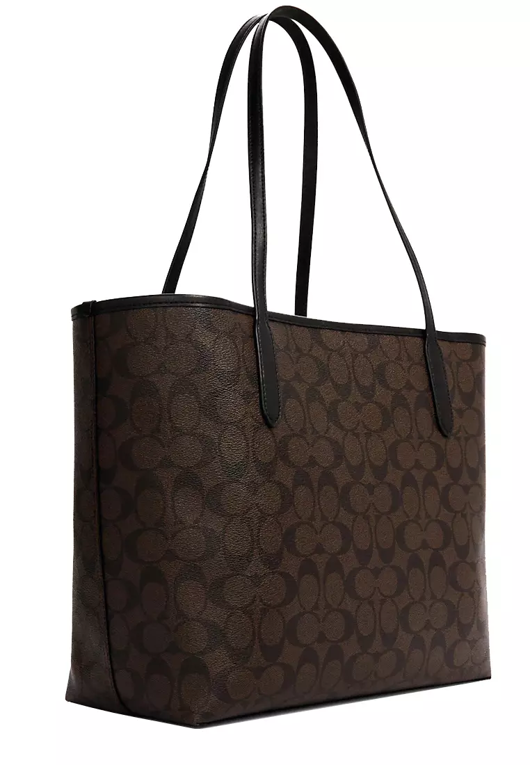 Buy COACH Coach City Tote Bag In Signature Canvas in Brown Black