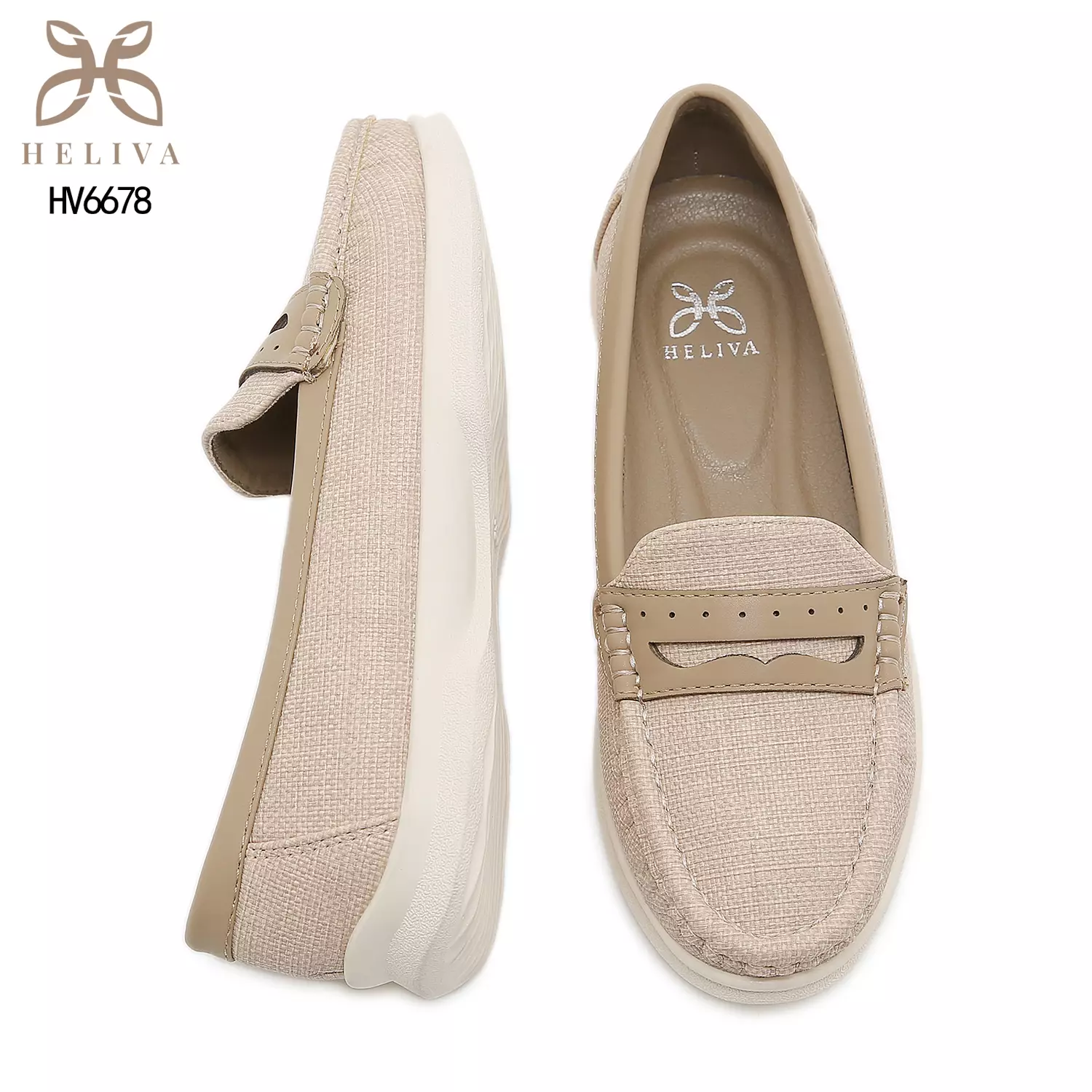 Heliva Esha Elegant Linen-Textured Loafers with 2cm Sole Casual Slip-On Comfort HV6678